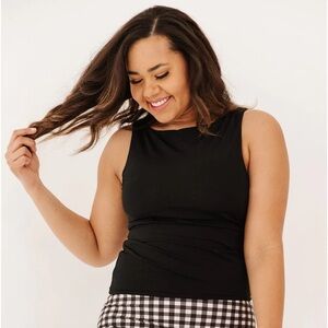 Black Boat Neck Tankini Too